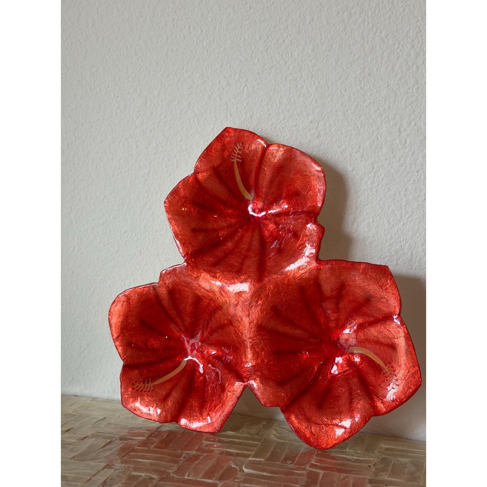 Hibiscus Flower Capiz Shell 3 Compartment Tray Made in Philippines
